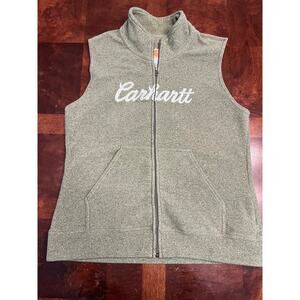 Carhartt Women’s Gray Fleece Vest Size L Full Zip Embroidered Logo Pockets